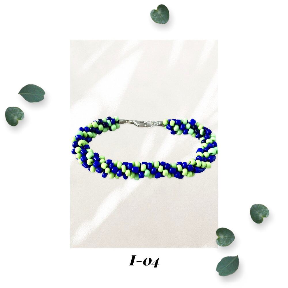 Swampy Pond - Kumihimo Beaded Rope Bracelet - Blue Green